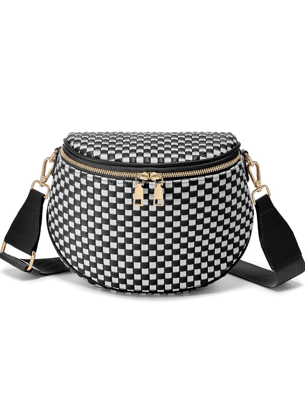 Black and White Checkerboard Crossbody Bag